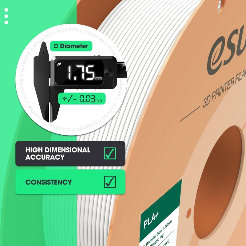eSUN PLA+ Filament 1.75mm, 3D Printer Filament Dimensional Accuracy +/- 0.03mm, 1kg Cardboard Spool(2.2lbs) 3D Printing Filament, Fits for Most FDM 3D Printers(2 Pack Cold White) - Image 4